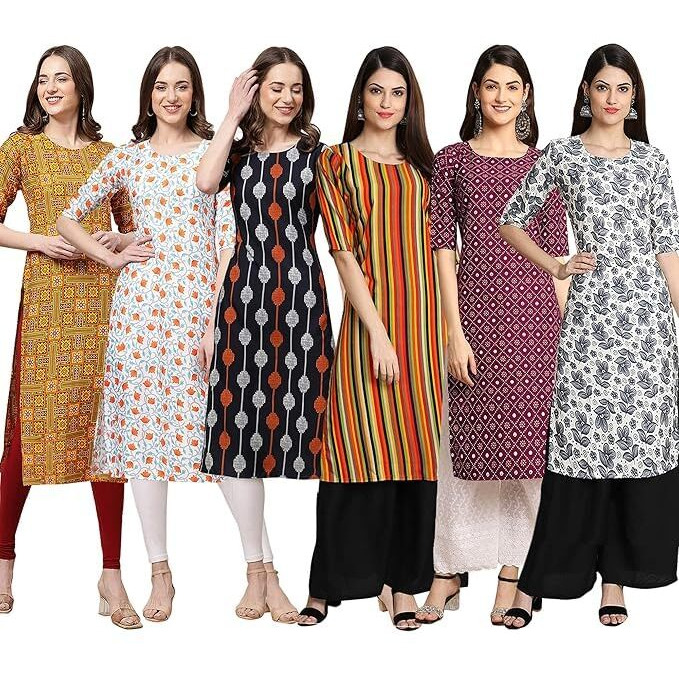 Pinkmint Women's Crepe Digital Print Straight Kurta [Pack Of 6] (Bd-333-334-330-356-355-357-Xxl)