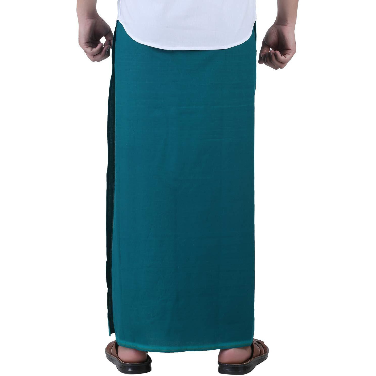 Prakasam Cotton Mens Green Colour Flexi Size Welcro Pocket Dhoti (Green-)- Medium