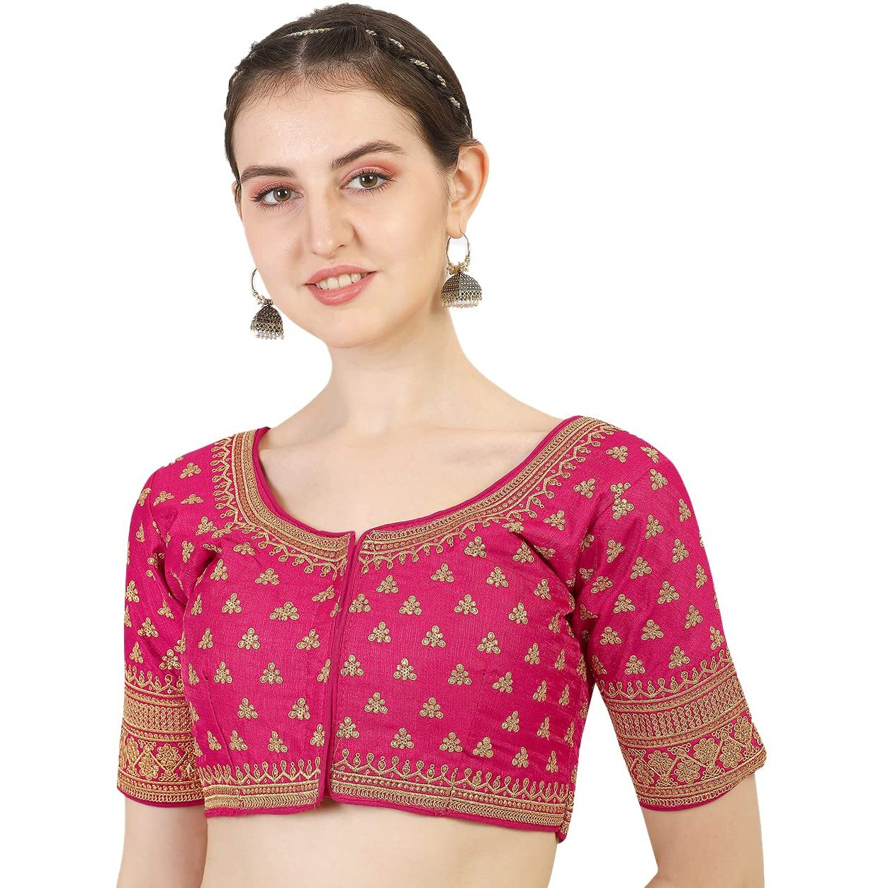 Pujia Mills Women's Silk Embroidery Sequins Work Readymade Saree Blouse
