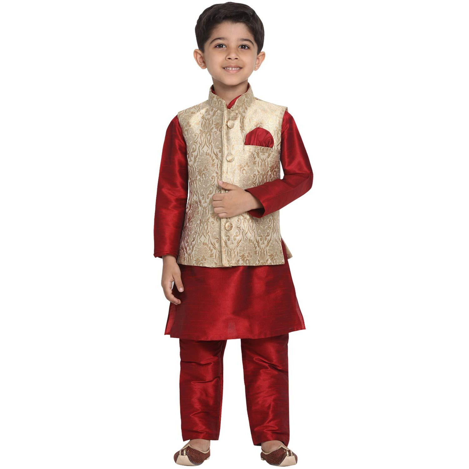 Jbn Creation Vastramay Boys' Gold Silk Blend Boys Nehru Modi Jacket Kurta & Pyjama Set_Vasnbj024Rgnbkma001Npma_24