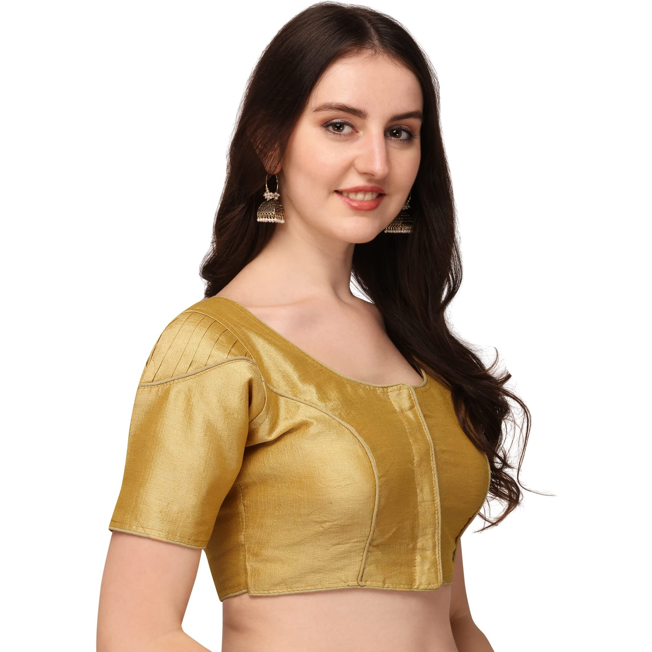 Pujia Mills Women's Silk Solid Half Sleeve Blouse (Tulip Chiku_Chiku_38)