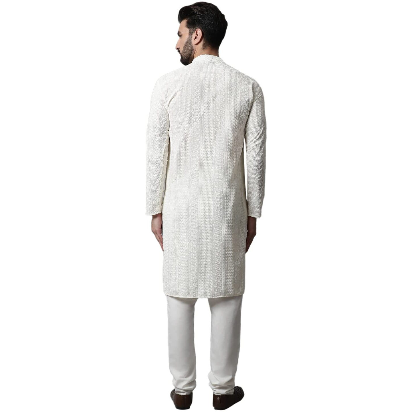 Jompers Men Cream Embroidered Pure Cotton Kurta With Pyjamas (Cream, Xl)
