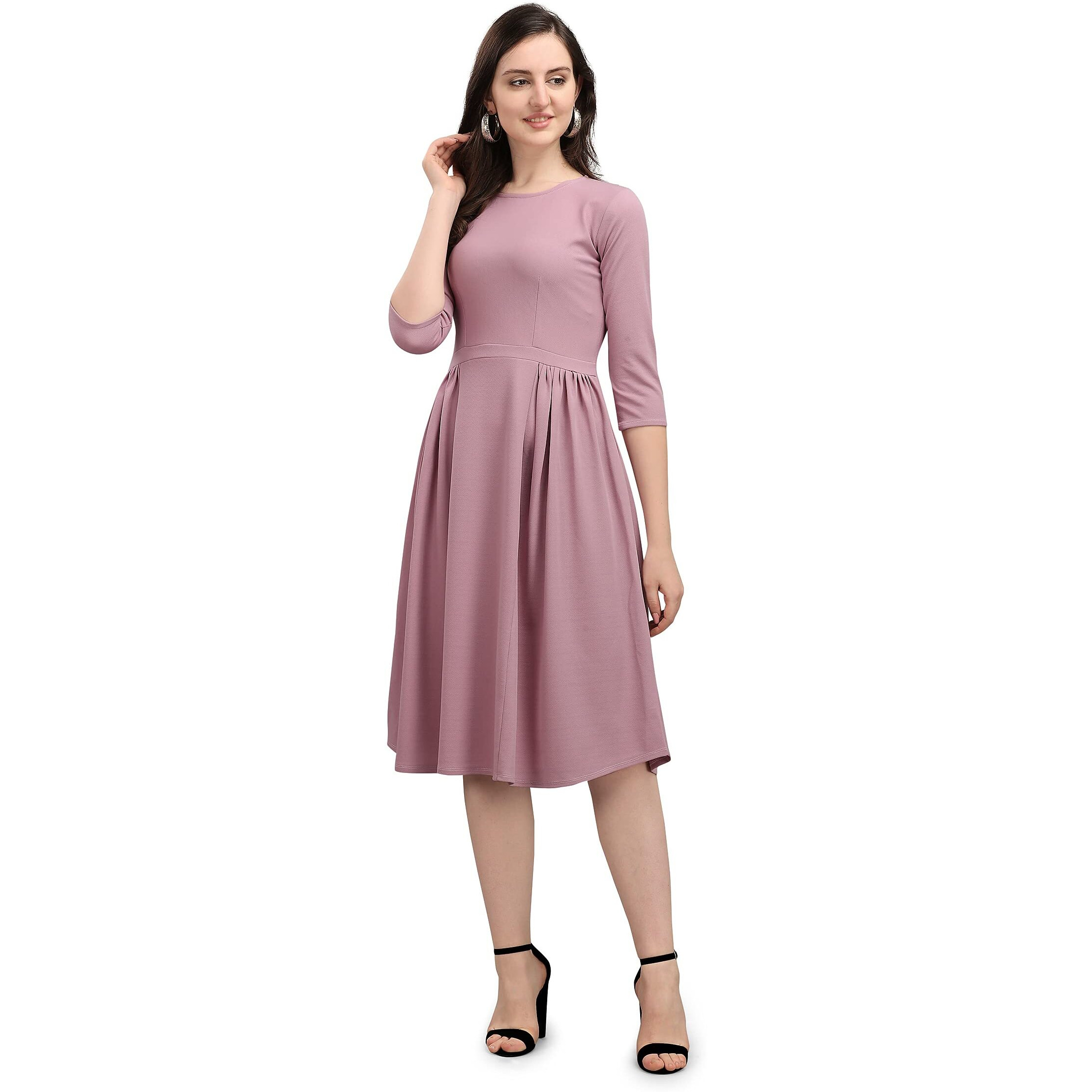 Purvaja Women's Corduroy Fit And Flare Knee-Length Dress (Ruby-046-Lv-L_Light Violet
