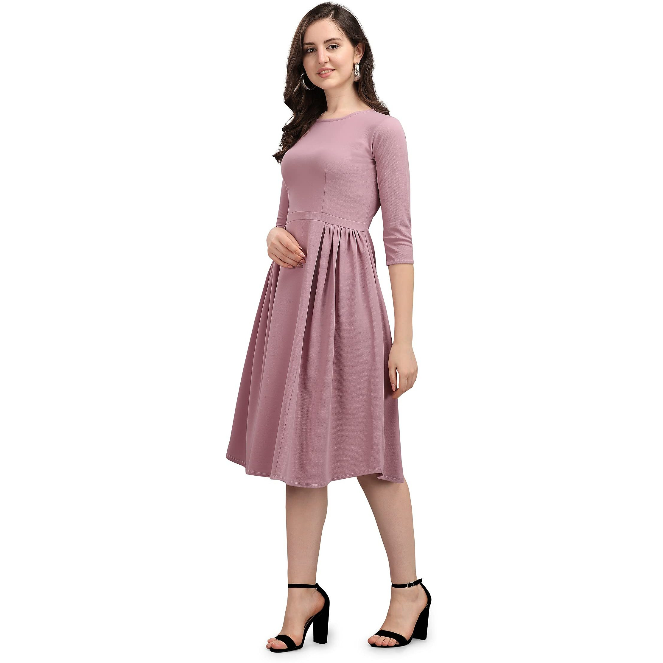 Purvaja Women's Corduroy Fit And Flare Knee-Length Dress (Ruby-046-Lv-L_Light Violet