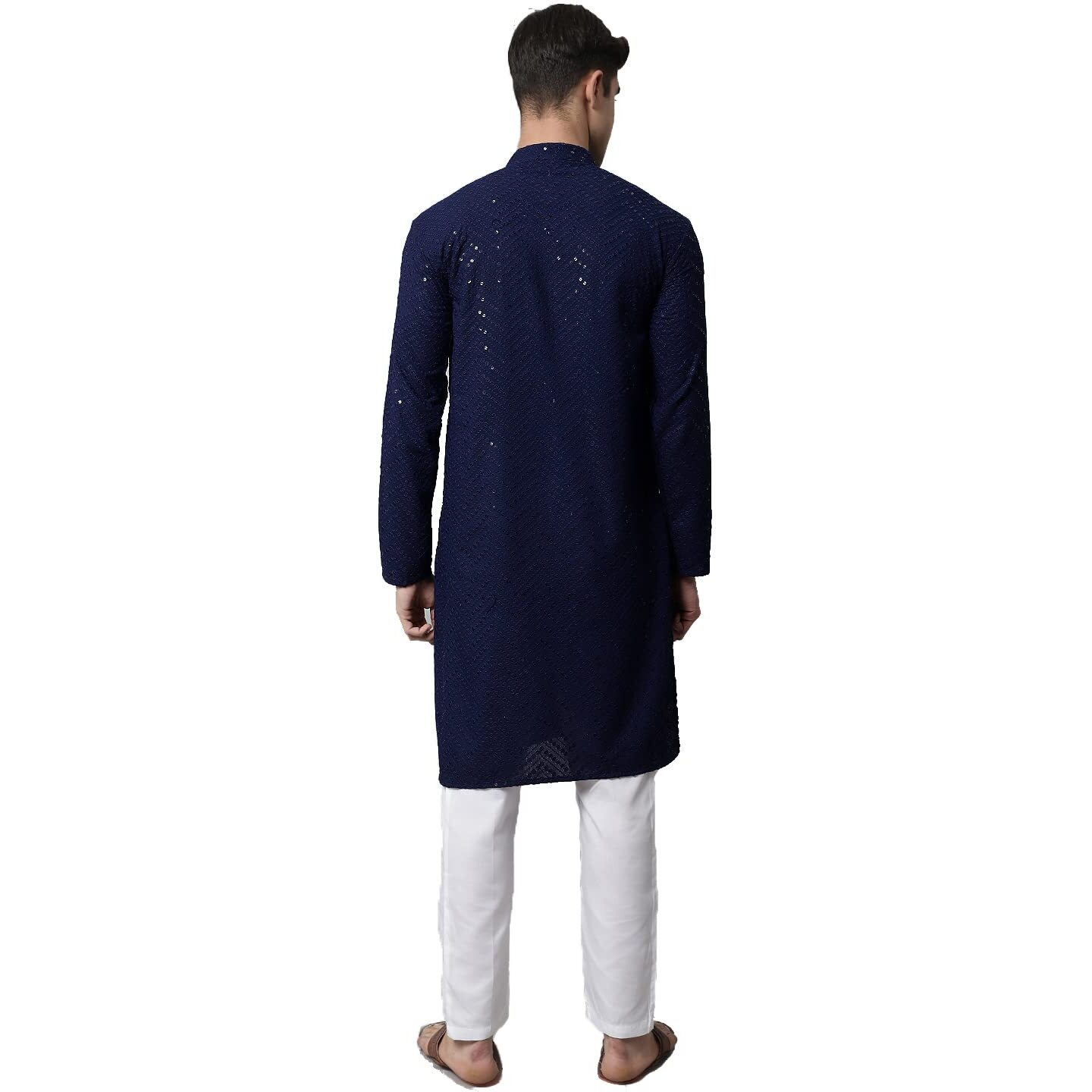 Jompers Men Embroidered Sequinned Kurta With Churidar (Navy, Xxl)