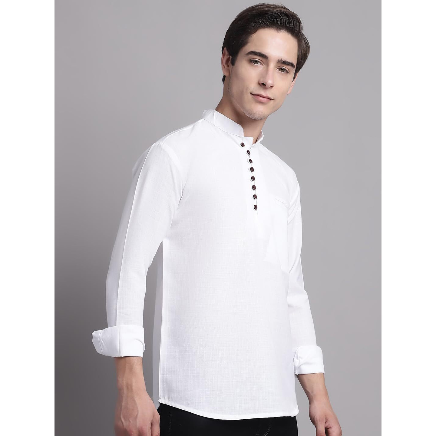 Jompers Men's Cotton Solid Kurtas (White, L)