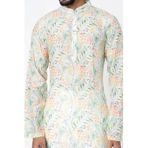Lookmark Men's Cotton Blend Printed Long Kurta Suitable For All Indian Wedding, Occasions, And Festivals (Az-Lm-Og-Kurta 21-Xxl) White