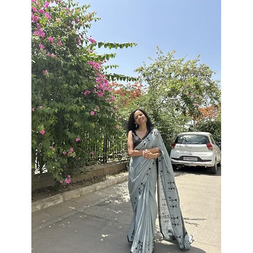 Shiv Textiles Womens Grey Cotton Printed Saree For Women (Smc-St-164-Grey)