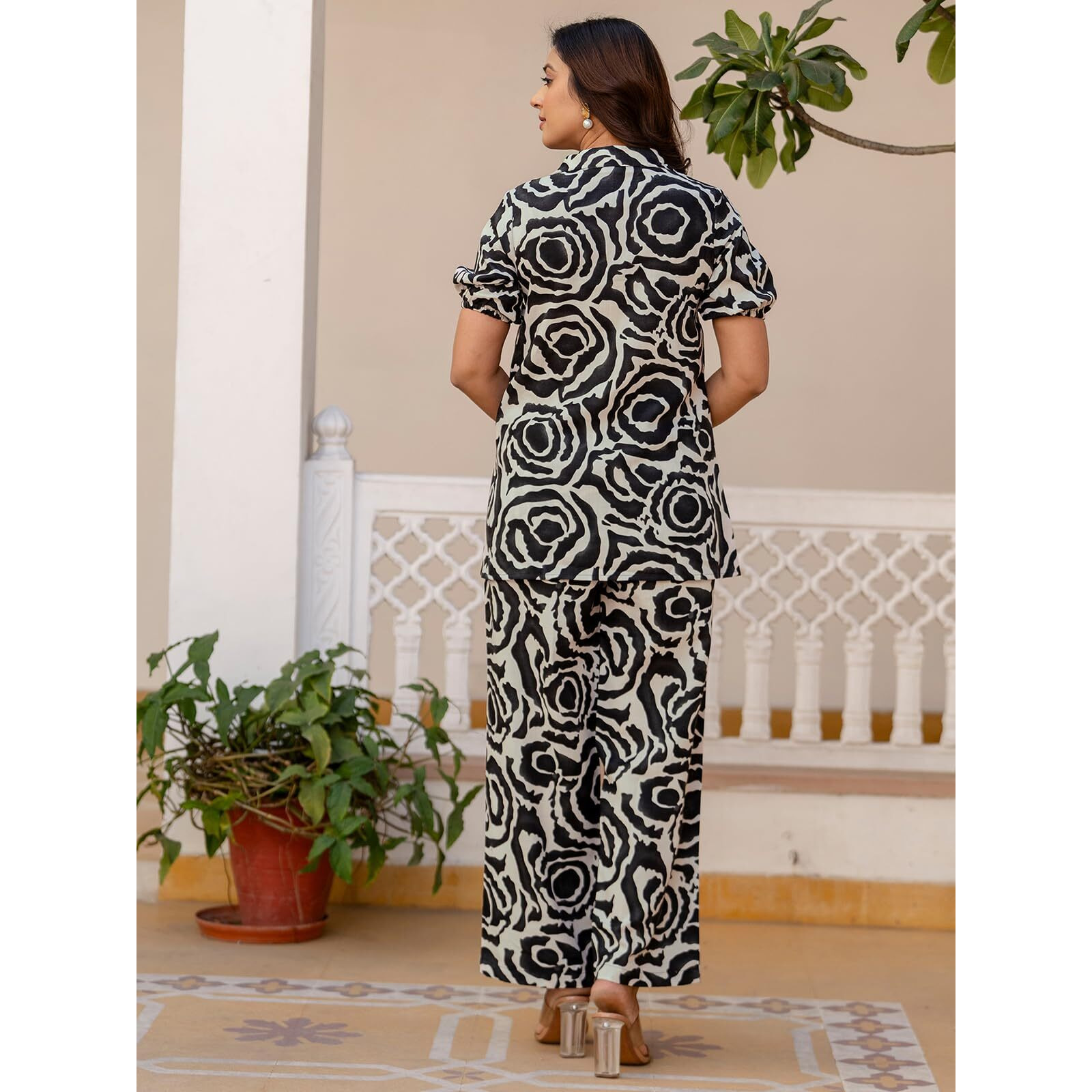 Selvia Women's Cotton Blend Co-Ords Ankle Length Dress (756Ctk8061N-L_Black & Off White