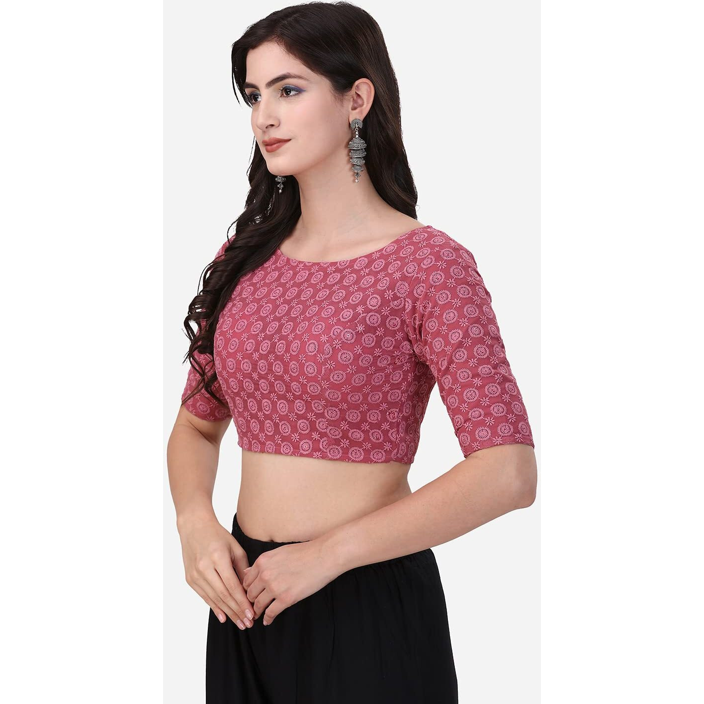 Oomph Traditional Cotton Schiffli Fabric Blouse For Women |Elbow Length Sleeves | Wedding & Festival Wear | Comfortable & Trendy Ethnic Wear | Readymade Blouse For Saree & Lehenga