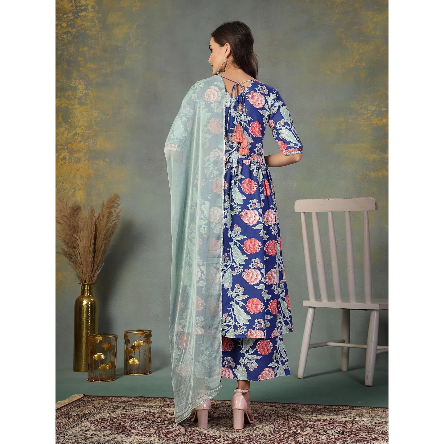 Stylum Women's Floral Printed & Embroidered Rayon Alia Cut Kurta Pant Dupatta Set (Kpdbluetaco34_Blue, Xs)