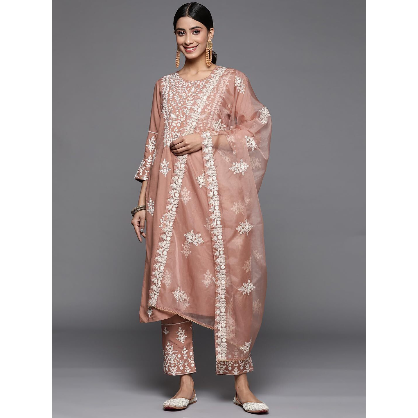 Varanga Women Mauve Embroidered Kurta Paired With Tonal Trouser And Dupatta  Elegant & Comfortable Ethnic Wear For Women, Perfect For Special Occasions