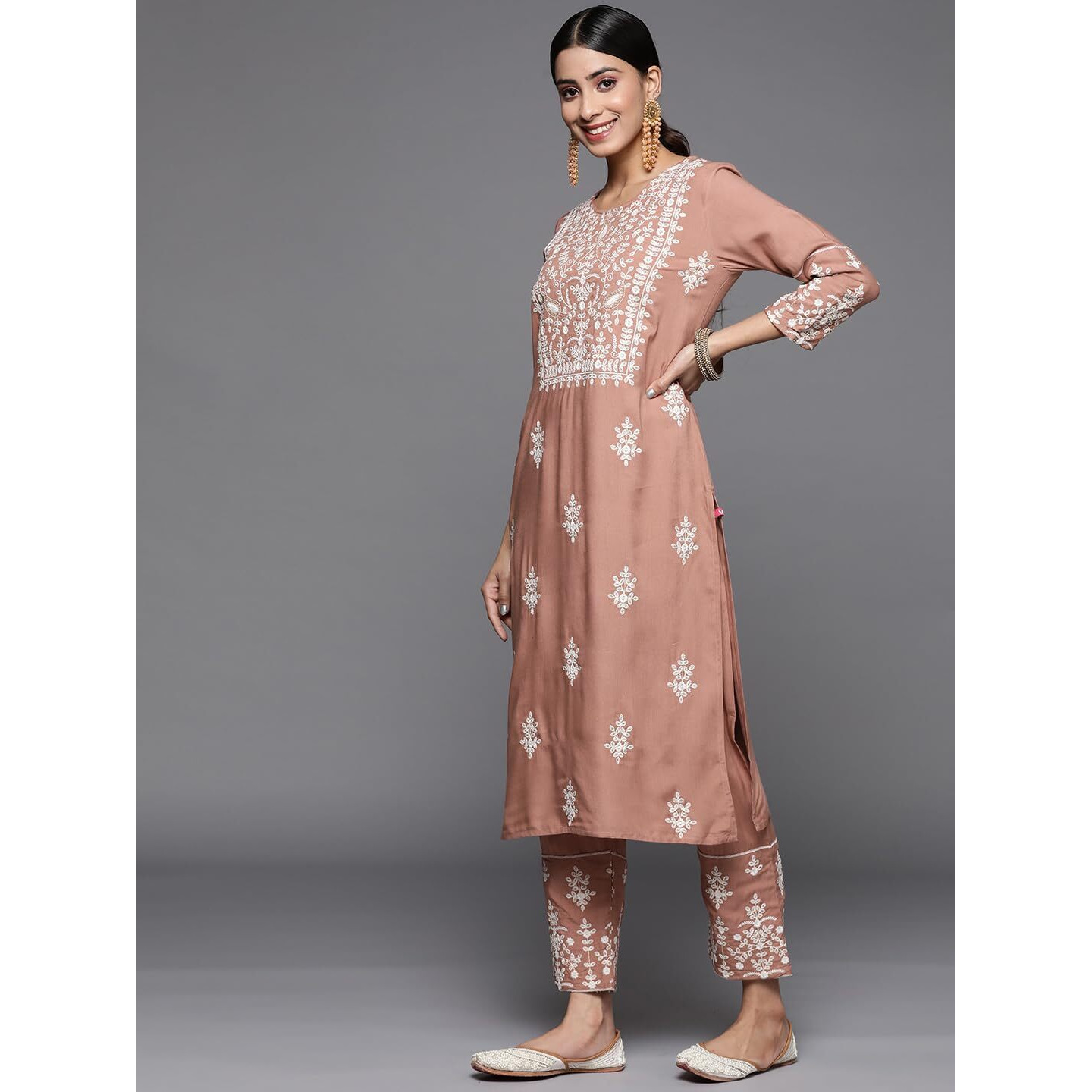 Varanga Women Mauve Embroidered Kurta Paired With Tonal Trouser And Dupatta  Elegant & Comfortable Ethnic Wear For Women, Perfect For Special Occasions
