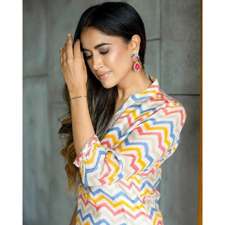 Fabnex Women Cotton Blend Printed Kurta Set | Kurta Sets Kurtis | Kurta Pant Set | Kurta Pant Set Kurti Set With Pant (K-78-79) (Off White, Xl)