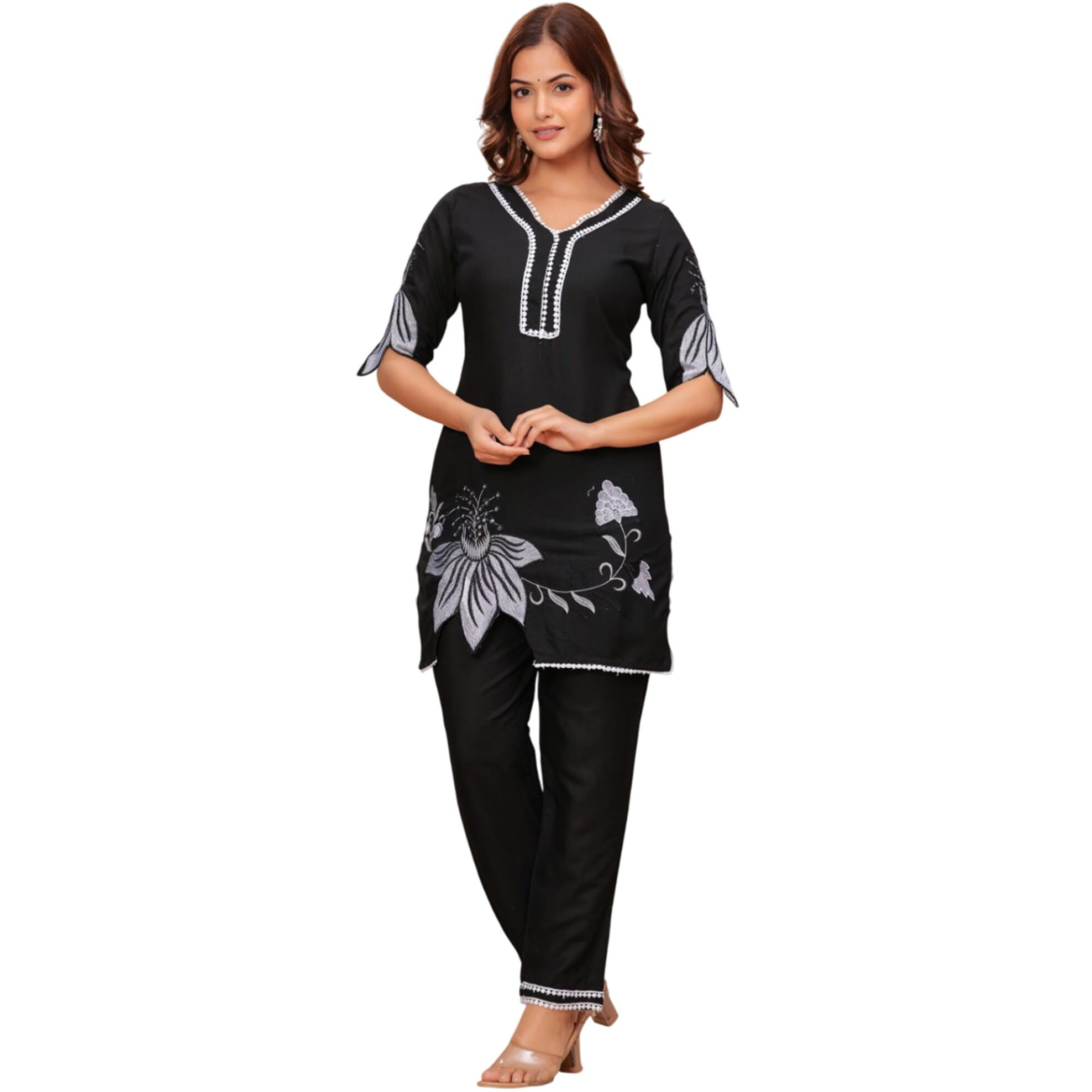 Fabnex Kurta Set For Women | Women Kurta | Women Kurta Sets Kurtis | Women Kurta Pant Set | Women Kurta Pant Set Women (K-115-Black-M)