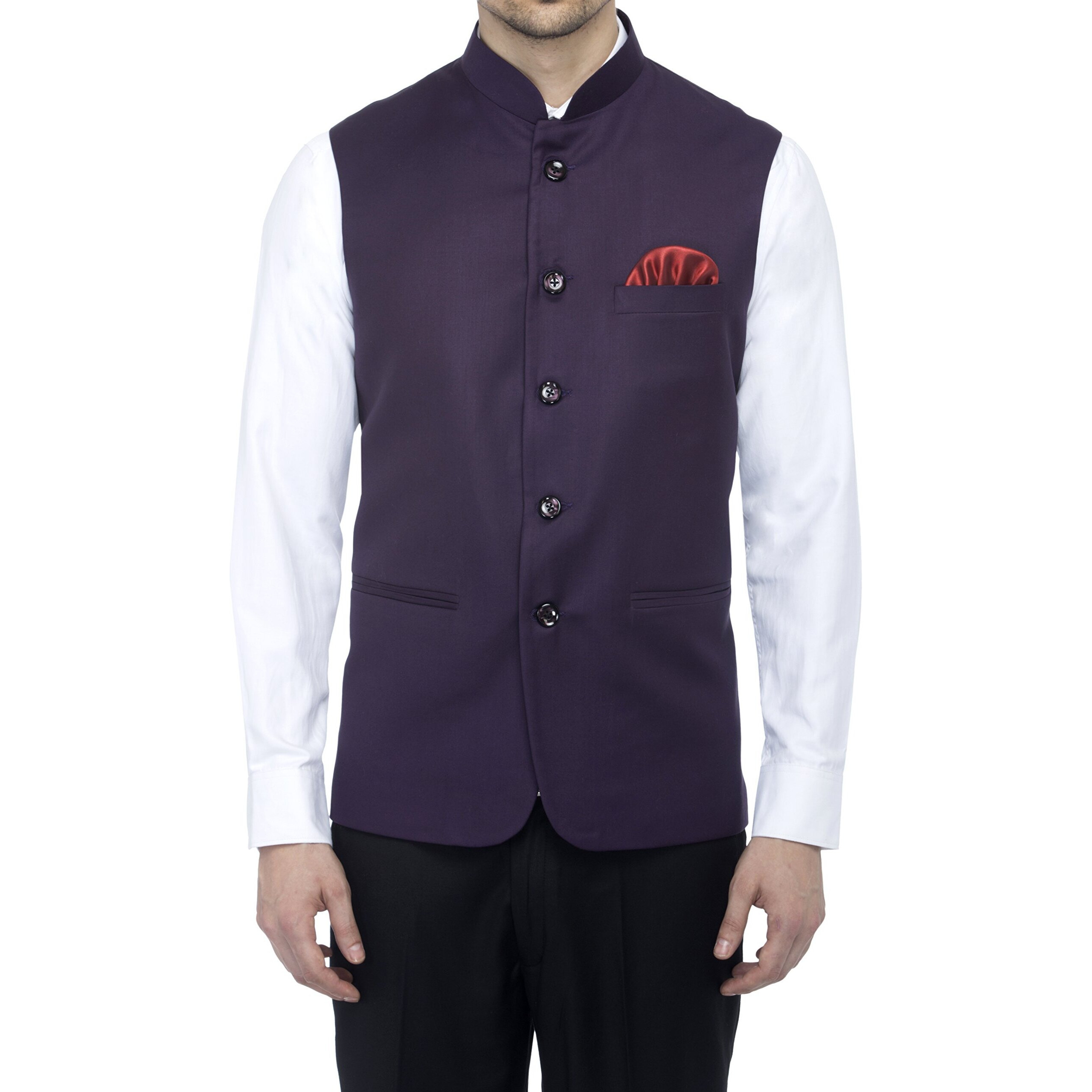Favoroski Bandhgala Sleeveless Jackets Ethnic Men's Wear Waistcoat (Violet_44)