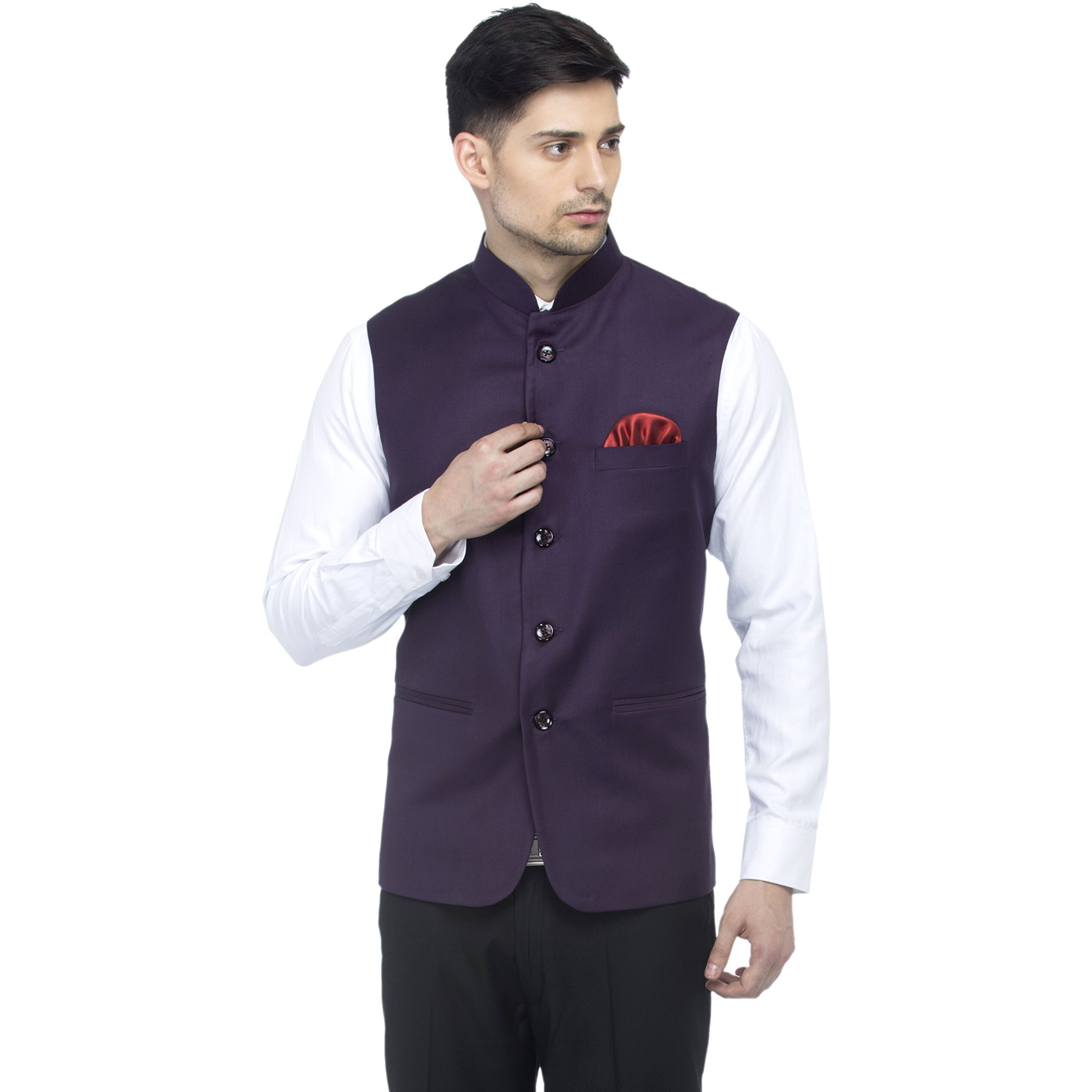 Favoroski Bandhgala Sleeveless Jackets Ethnic Men's Wear Waistcoat (Violet_44)