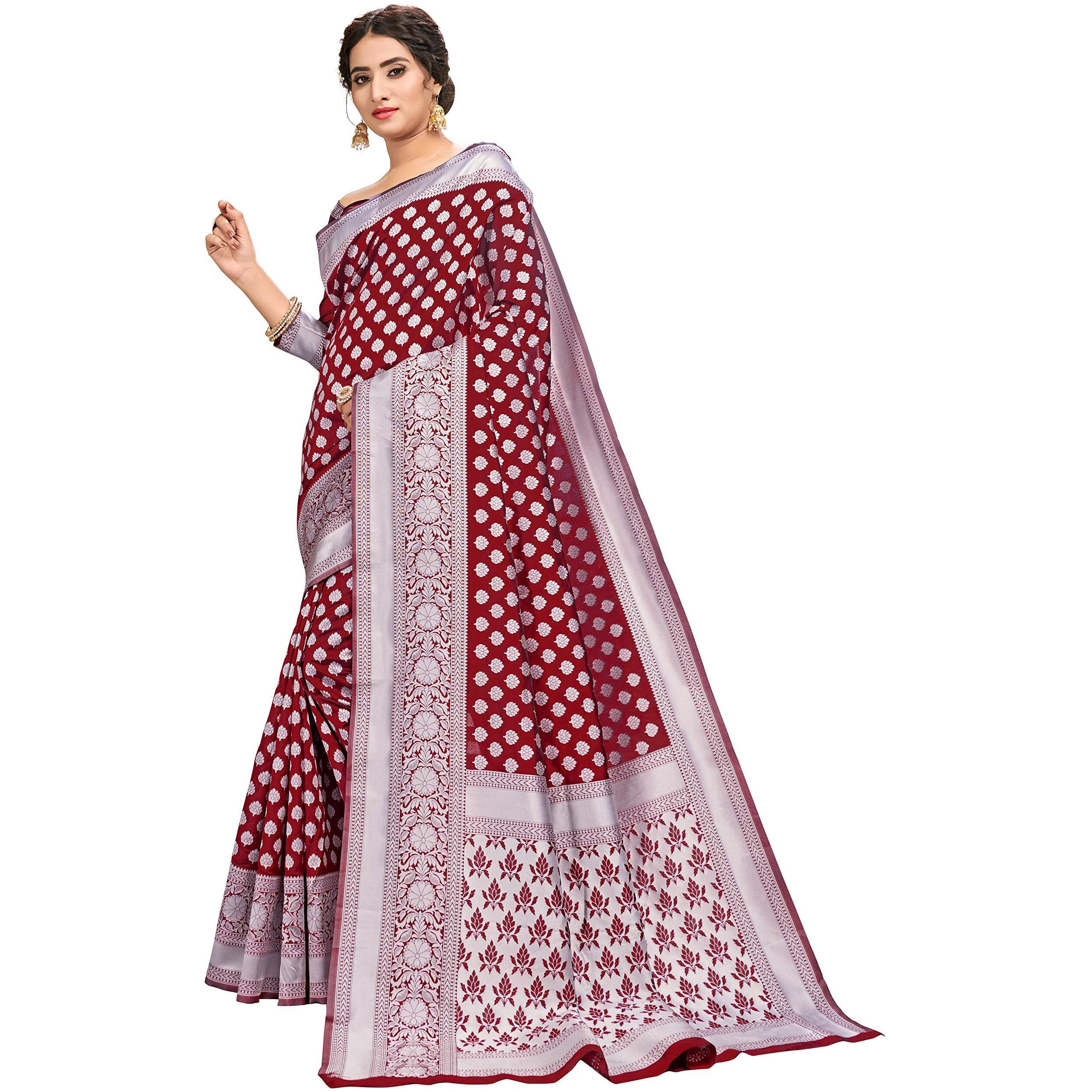 Glory Sarees Women's Jacquard Silk Saree With Blouse Piece (Jacquard115Maroon)