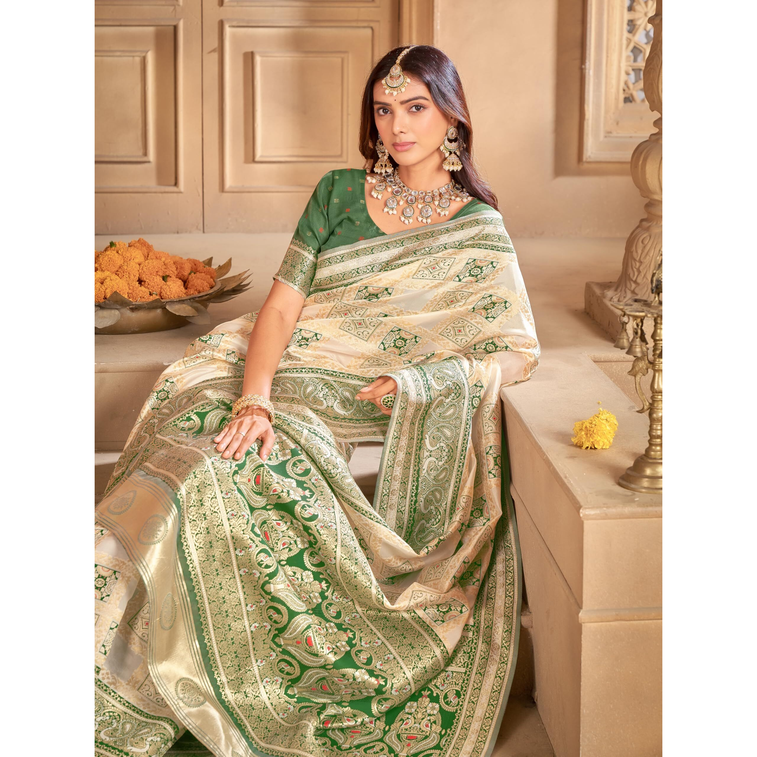 Glory Sarees Women's Patola Silk Saree With Blouse Piece (Patola_Green)