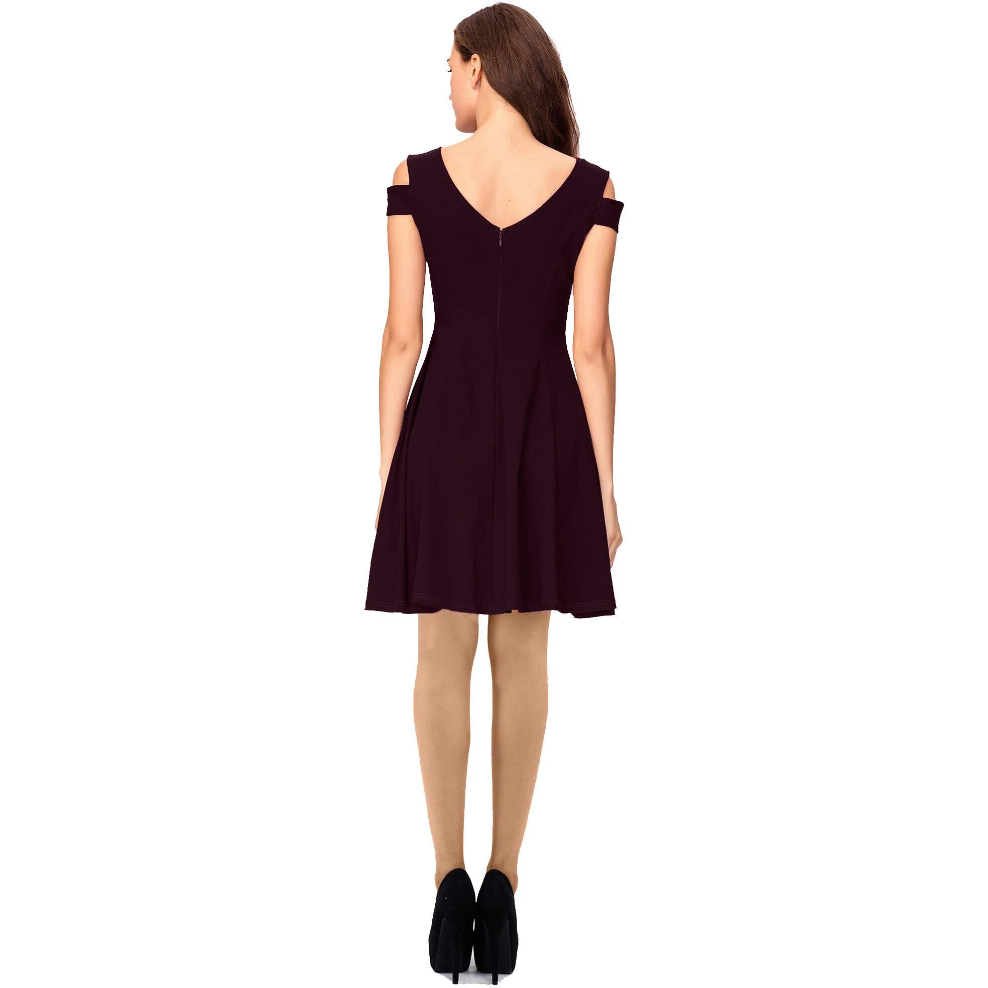 Addyvero V-Neck Sleeveless Cotton Blend Solid Fit And Flare Midi Women Dress (Maroon, L)