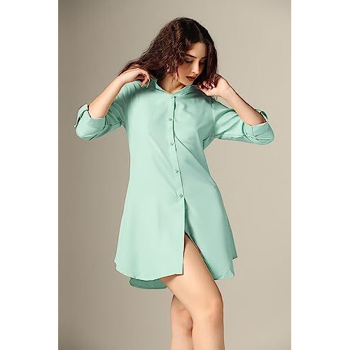 Greciilooks Western Dress For Women| Shirt Collar Solid A-Line Dress| Plus Roll Tab Sleeve Shirt Dress| Women's Comfort Summer Dress| Dress Perfect For Outing (Large, Light Orange)