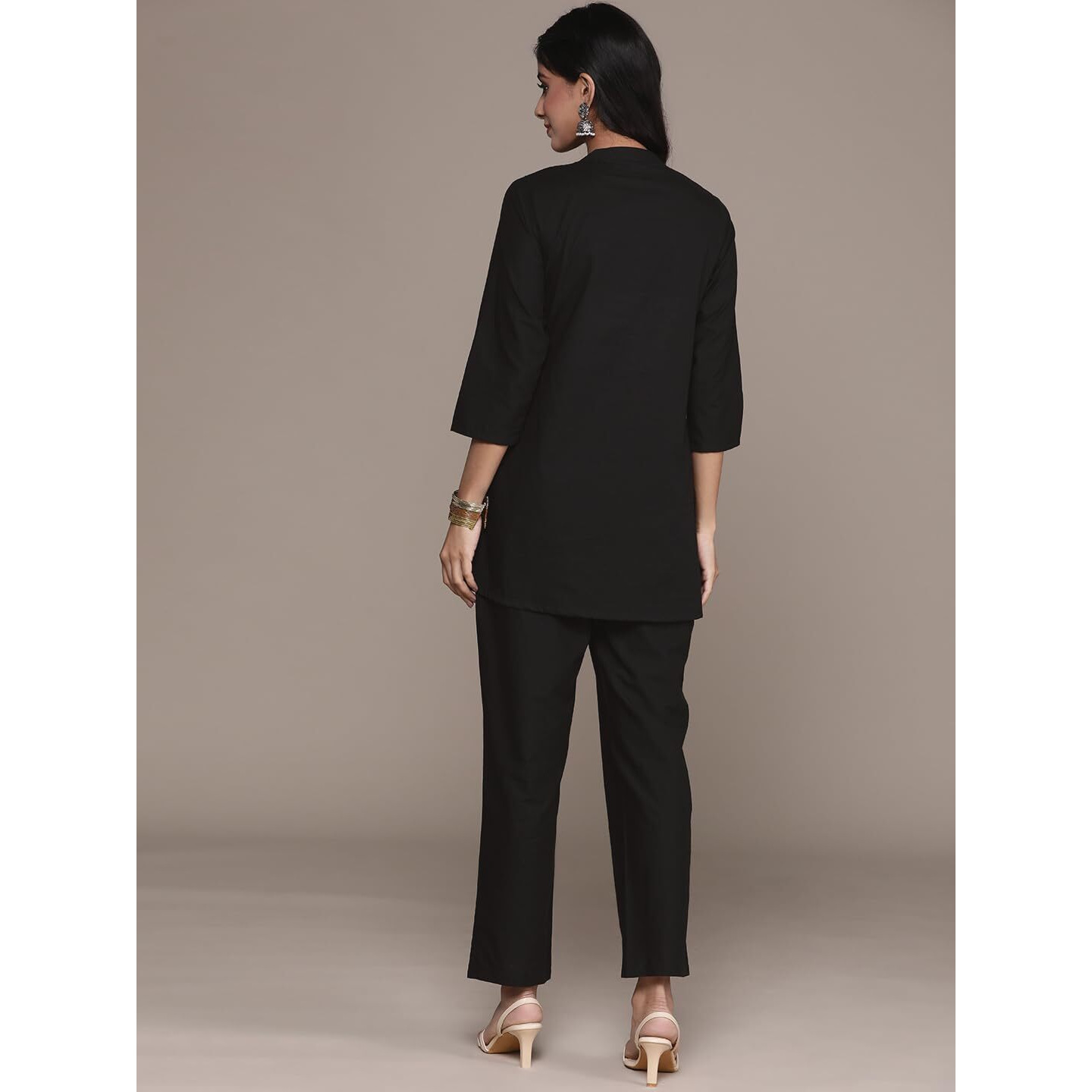 Anubhutee Women's Black Mirror Work Embroidered A Line Pure Cotton Co-Ord Set