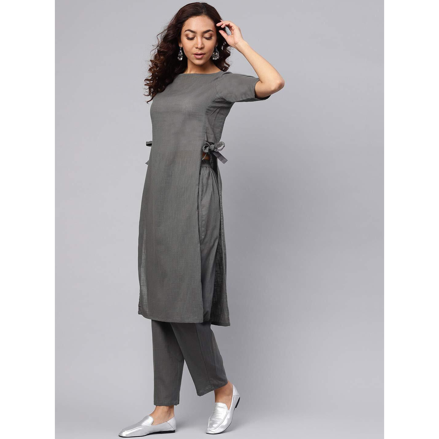 Idalia Rayon Solid Straight Kurta Set For Women 3/4 Sleeve, Round V Neck Designer Kurta With Pant