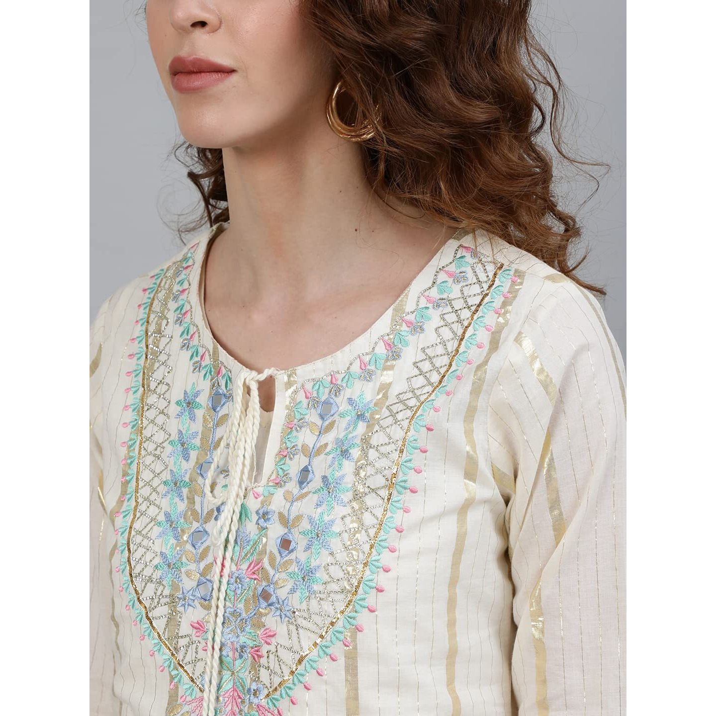 Ishin Women's Cotton Anarkali Embellished Kurta Kprammp-5095_Xl_Off White