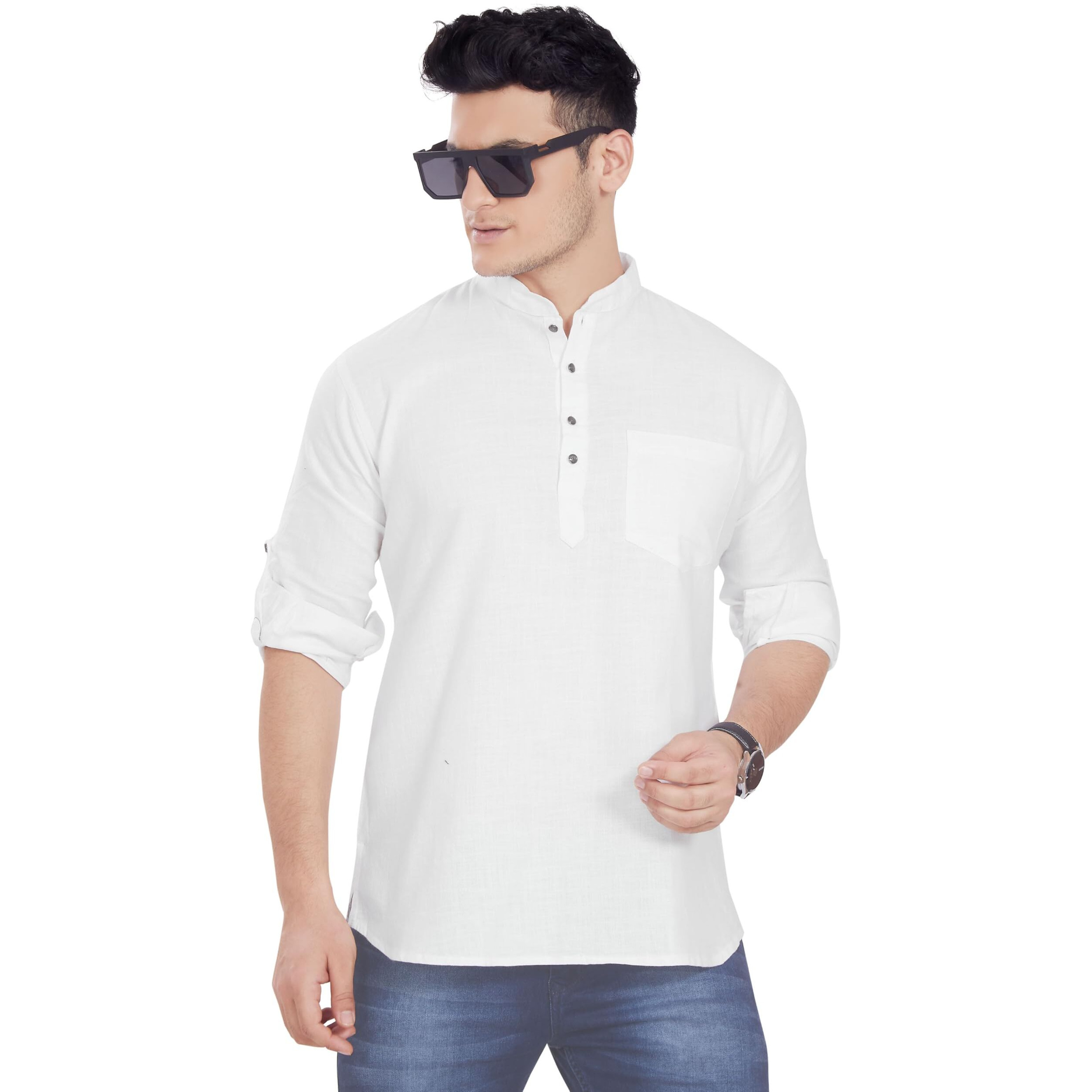 Divisive Men's Pure Cotton Relaxed Fit Short Kurta (Dkrt254_S_White)