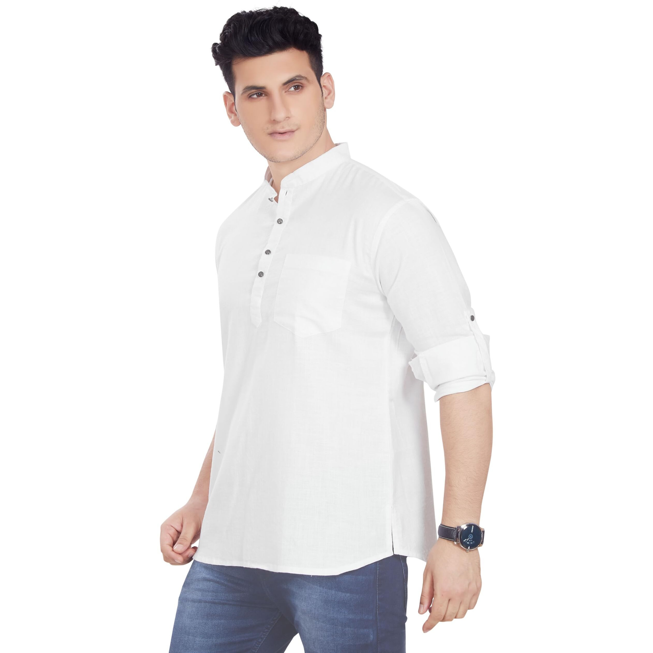 Divisive Men's Pure Cotton Relaxed Fit Short Kurta (Dkrt254_S_White)
