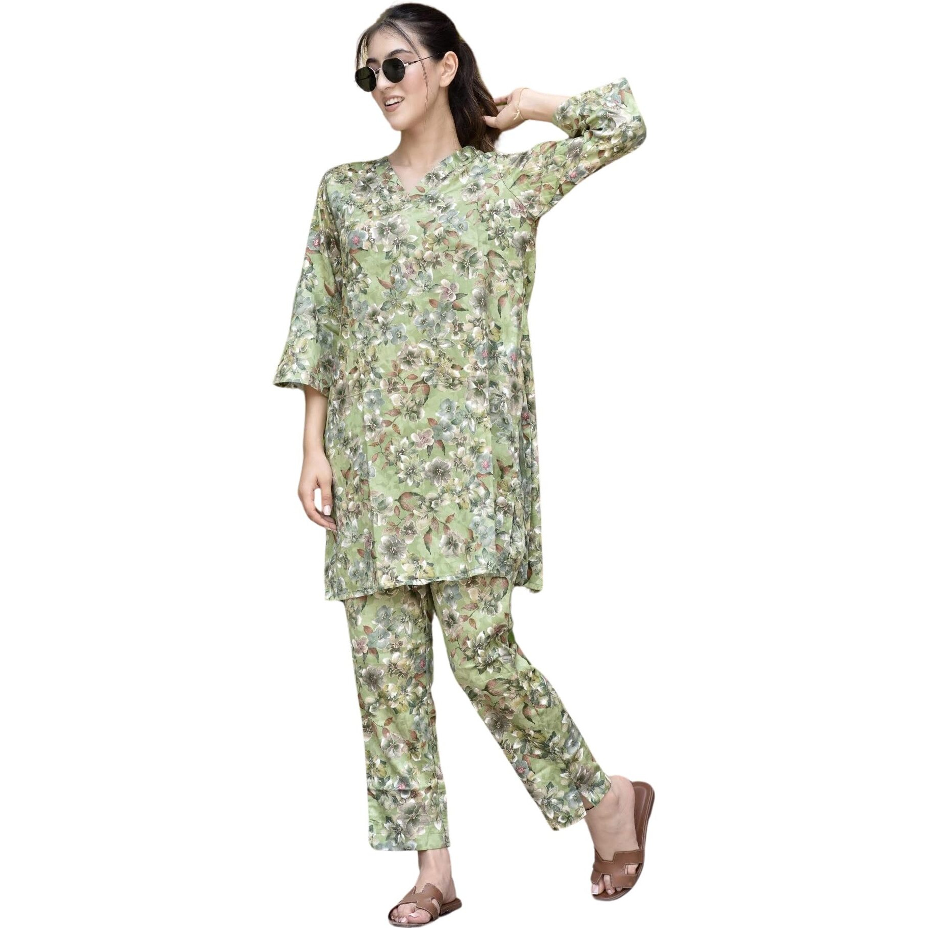 Fabnex Cotton Blend Regular Women Kurta Set (Kk-30-Pista-Xl_Pista