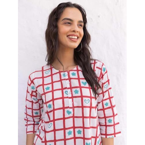 Fabnex Cotton Blend Regular Women Kurta Set (F-60-Red-Xl_Red