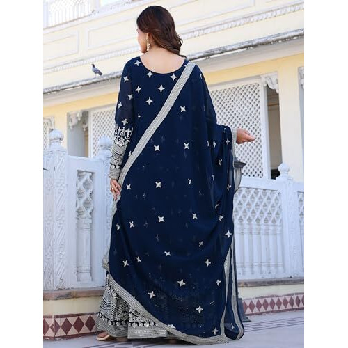 Fashion Basket Georegtte Embroidered Anarkali Long Dress For Women