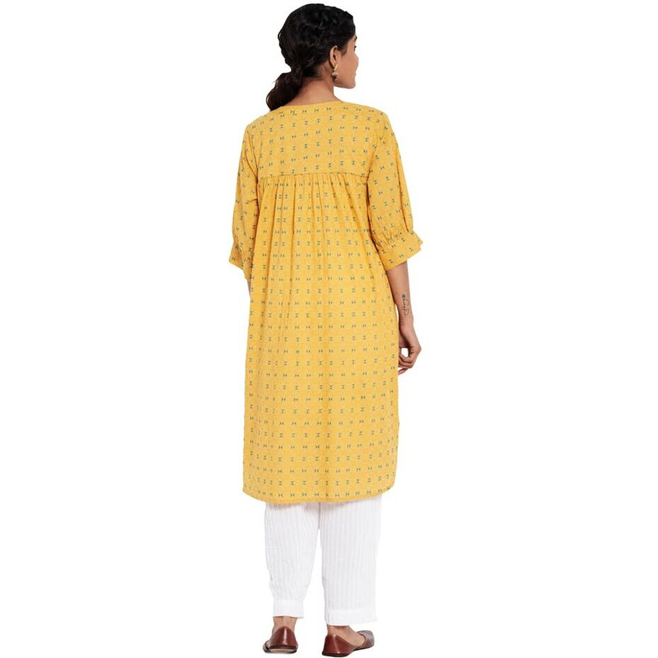 Fabindia Women's Cotton Regular Kurta (10714092Yl_Yellow_Xl)