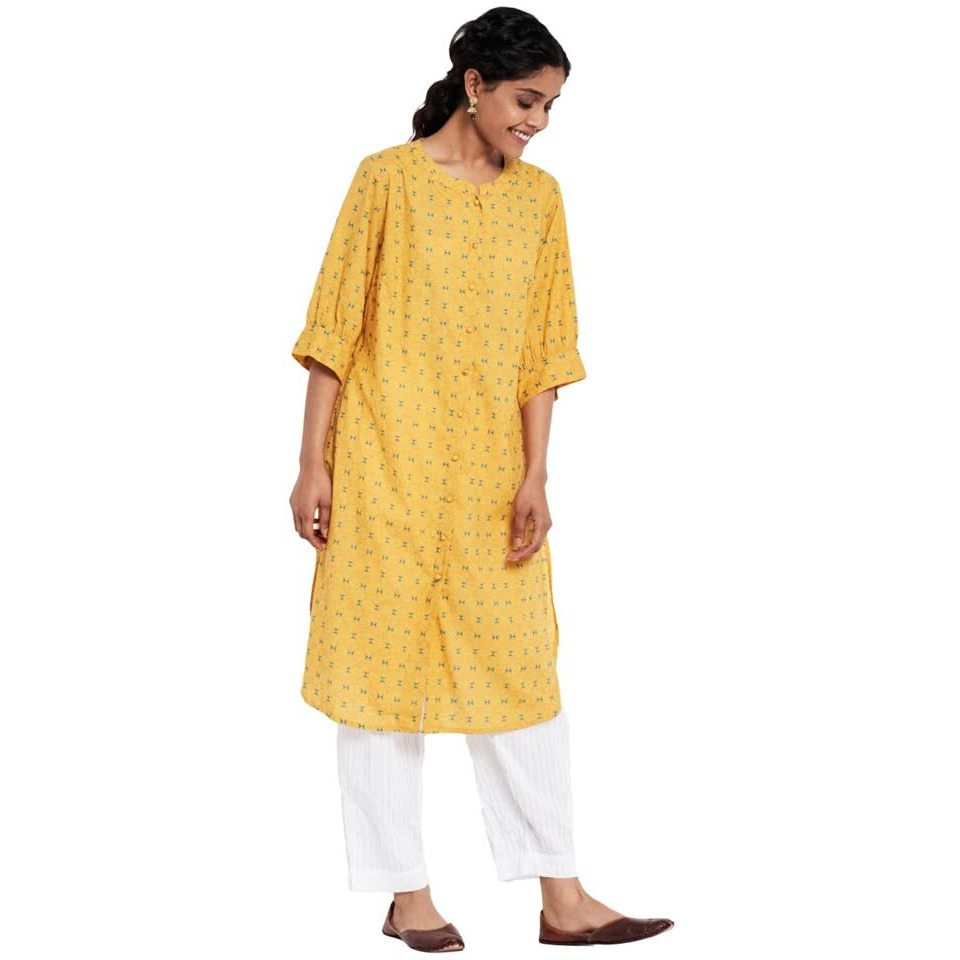 Fabindia Women's Cotton Regular Kurta (10714092Yl_Yellow_Xl)