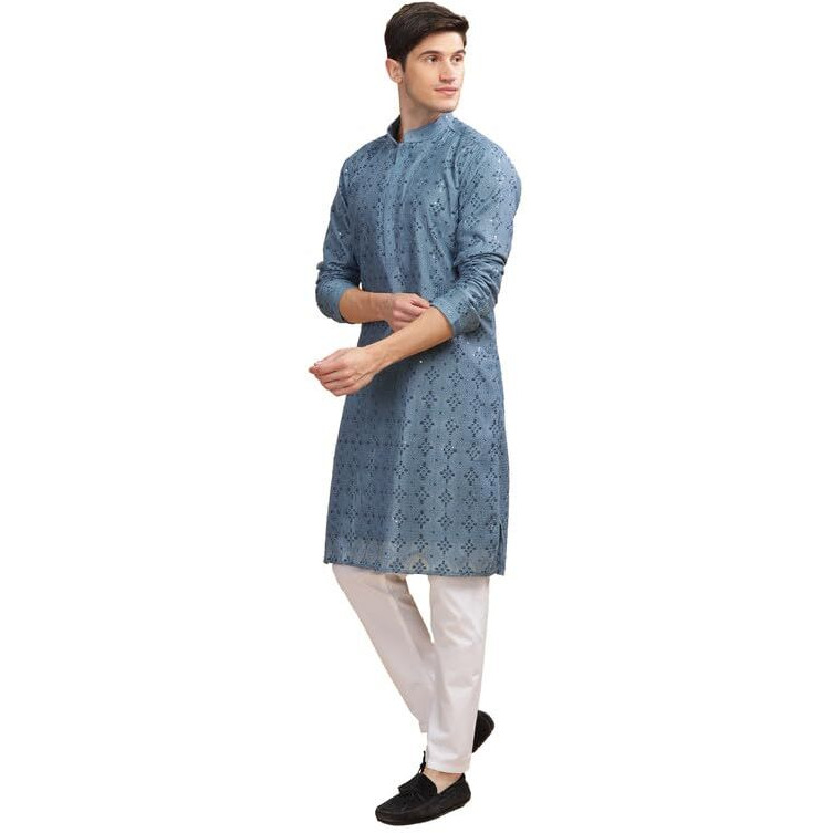 Be Active Men's Cotton Regular Kurta (Sk0801-Kr_Turquoise Blue
