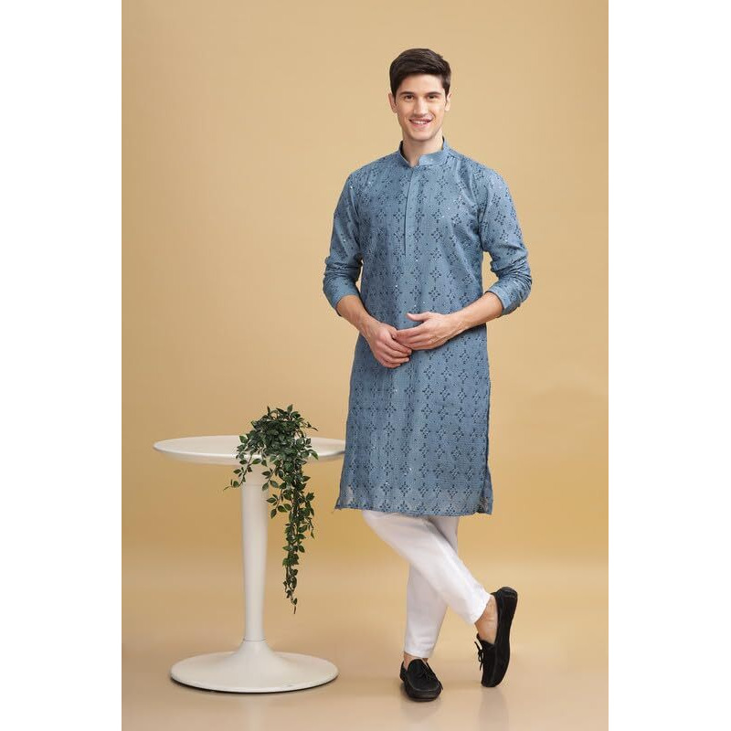 Be Active Men's Cotton Regular Kurta (Sk0801-Kr_Turquoise Blue