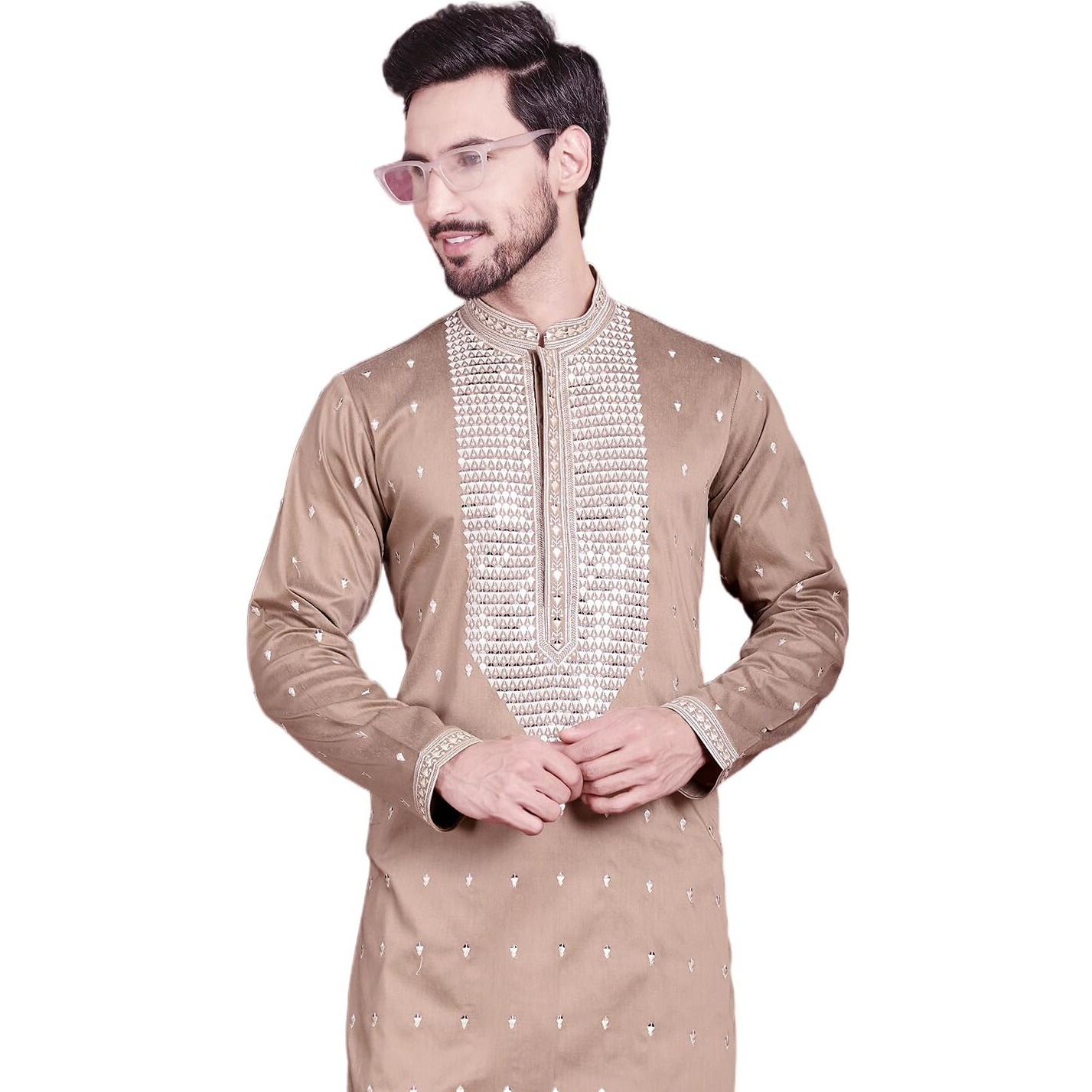 Jompers Mens Sequins Embroidered Kurtas (Beige, M)