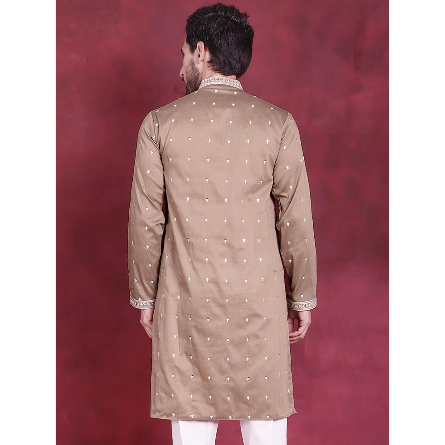 Jompers Mens Sequins Embroidered Kurtas (Beige, M)