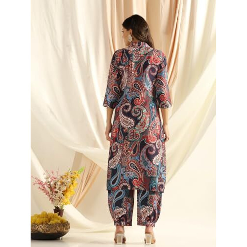 Dhruvi Trendz Womens Rayon Co-Ord Set Regular Fit Co-Ord Set (Dt-W1800&Tr856_Blue_M)