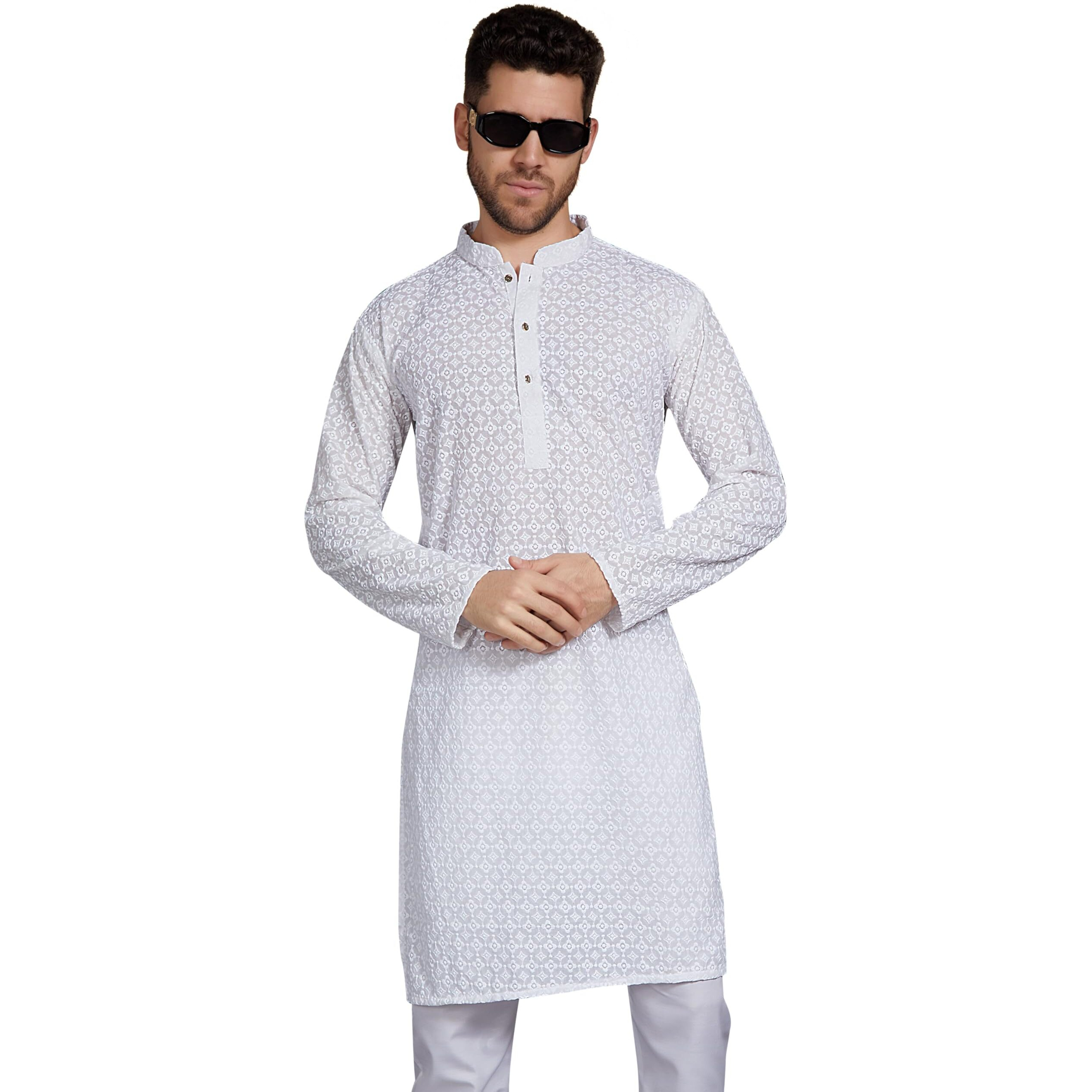 Divisive Men's Thread Embroidered Cotton Blend Only Slim Fit Kurta (Dkrt788_Xxl_White)