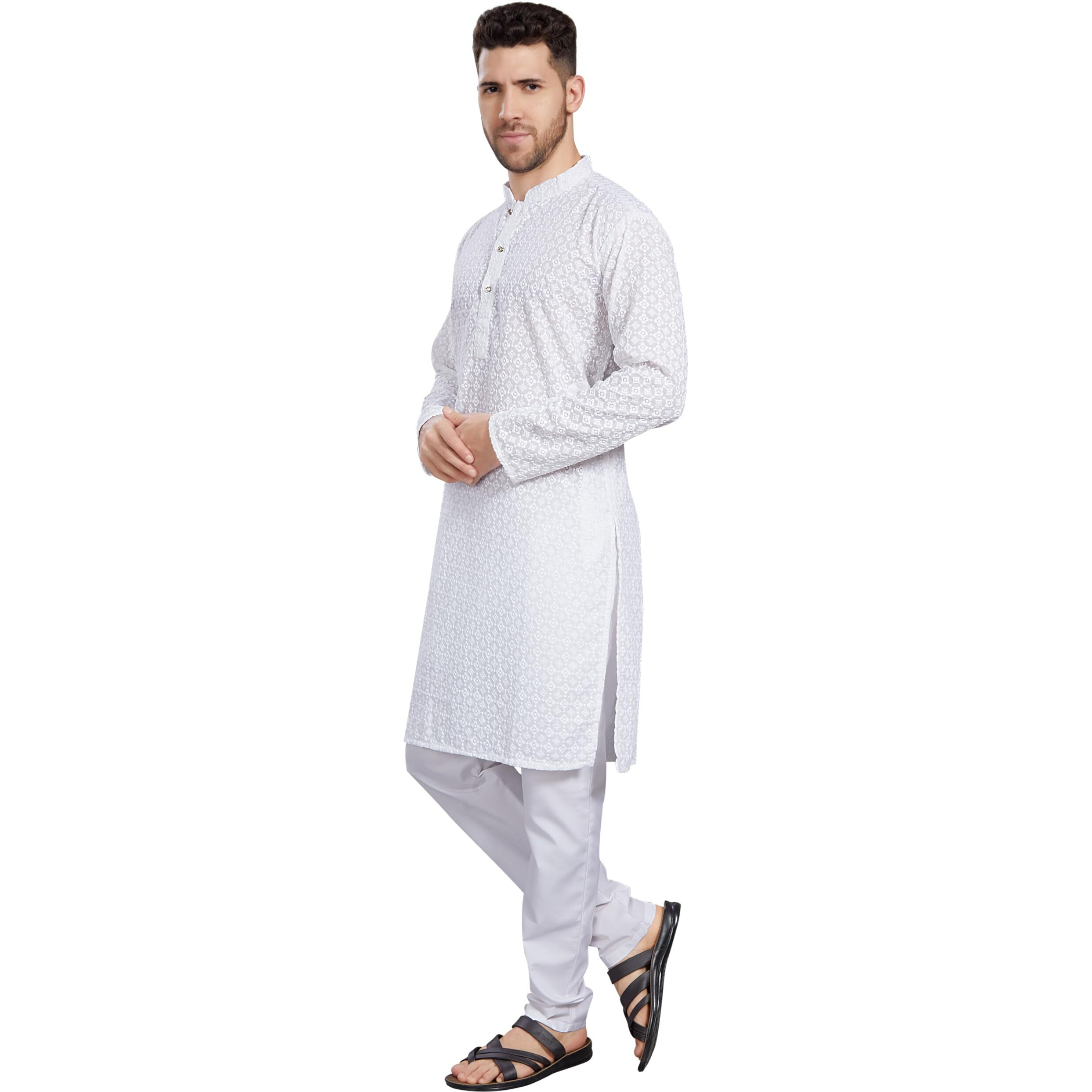 Divisive Men's Thread Embroidered Cotton Blend Only Slim Fit Kurta (Dkrt788_Xxl_White)
