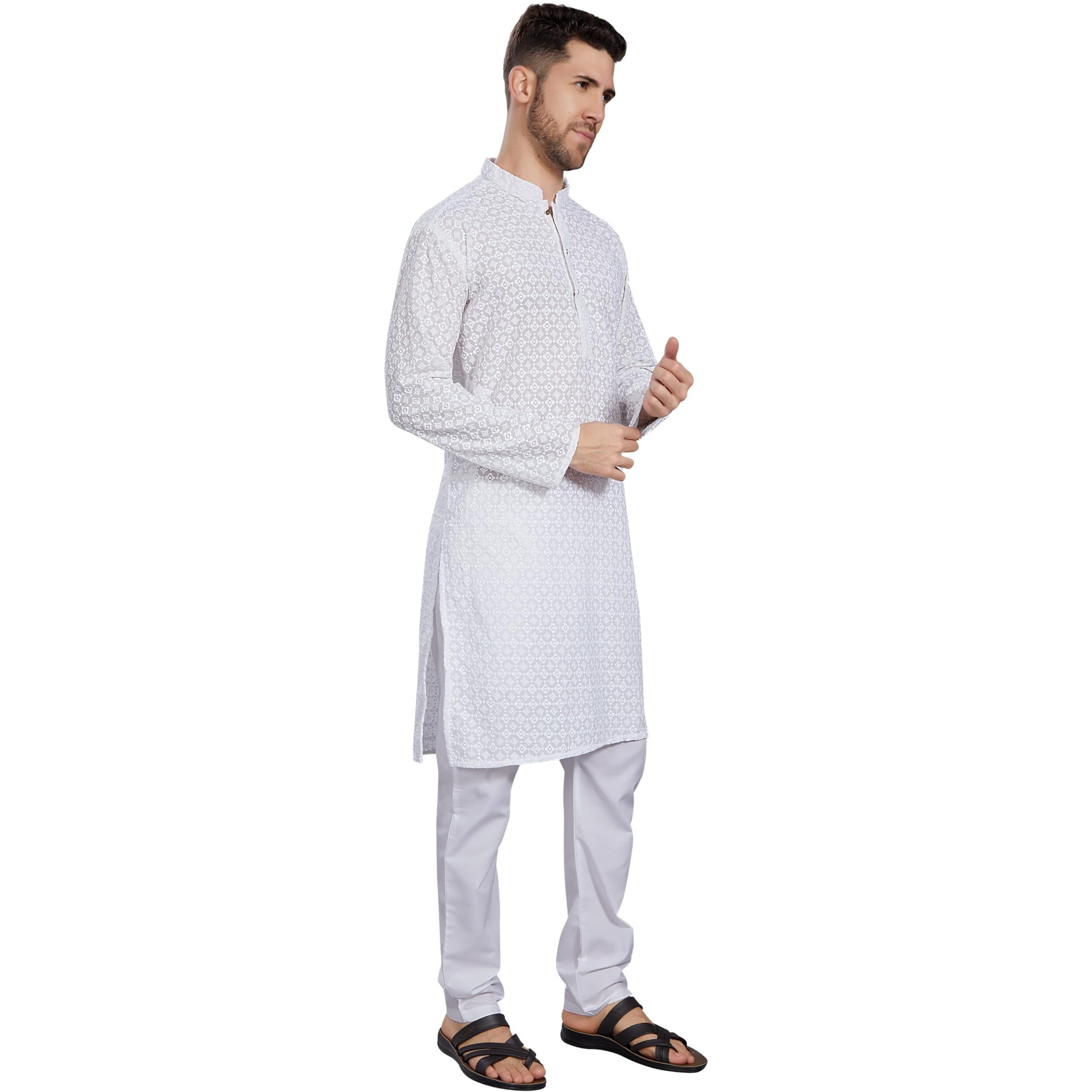 Divisive Men's Thread Embroidered Cotton Blend Only Slim Fit Kurta (Dkrt788_Xxl_White)