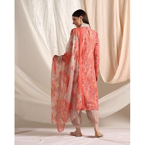 Leriya Fashion Women Cotton Blend Fancy Kurta Set Regular Fit Printed (Lf-K2720&P142&D97_Red_3Xl)