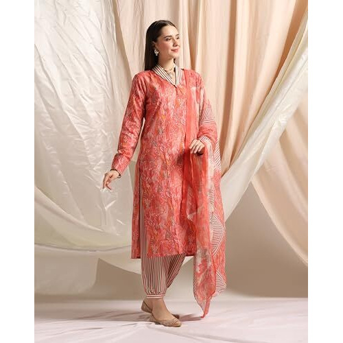 Leriya Fashion Women Cotton Blend Fancy Kurta Set Regular Fit Printed (Lf-K2720&P142&D97_Red_3Xl)