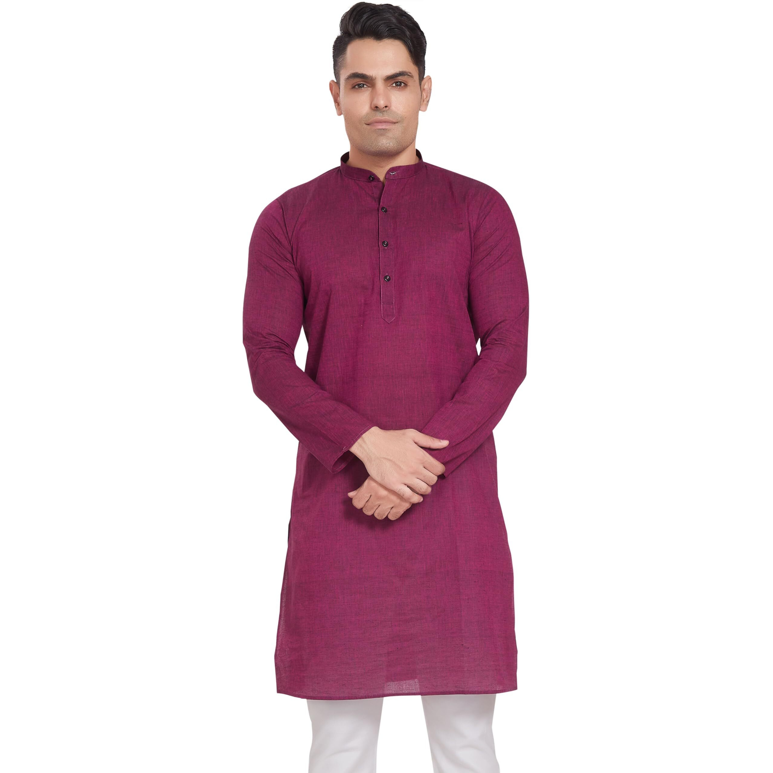 Divisive Men's Pure Cotton Only Regular Fit Long Kurta (Dkrt308_Xxl_Mulberry)