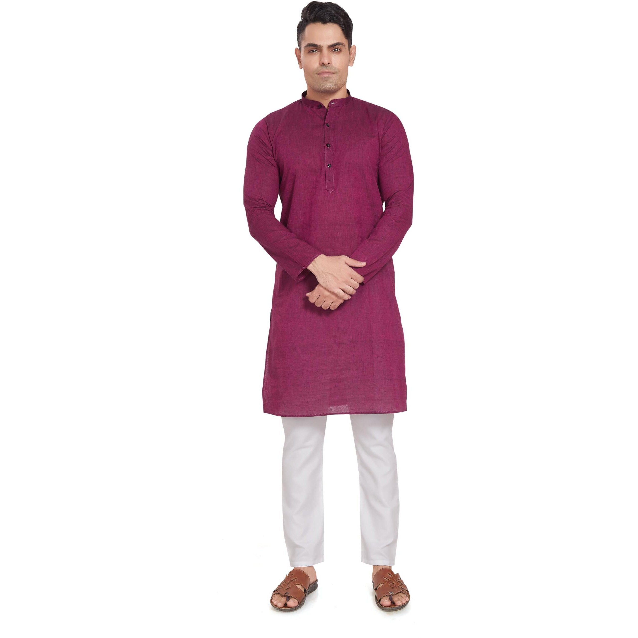 Divisive Men's Pure Cotton Only Regular Fit Long Kurta (Dkrt308_Xxl_Mulberry)