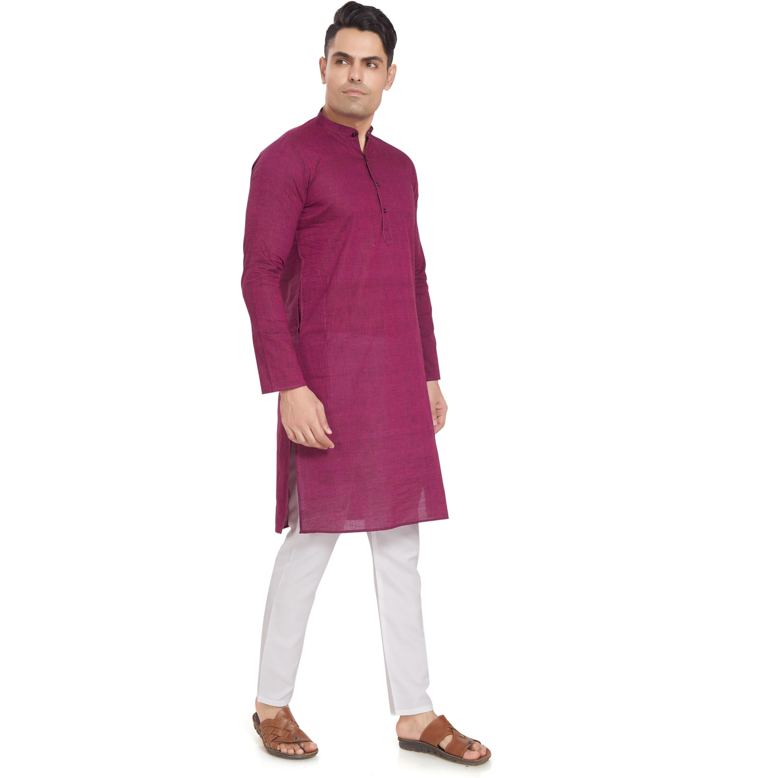 Divisive Men's Pure Cotton Only Regular Fit Long Kurta (Dkrt308_Xxl_Mulberry)