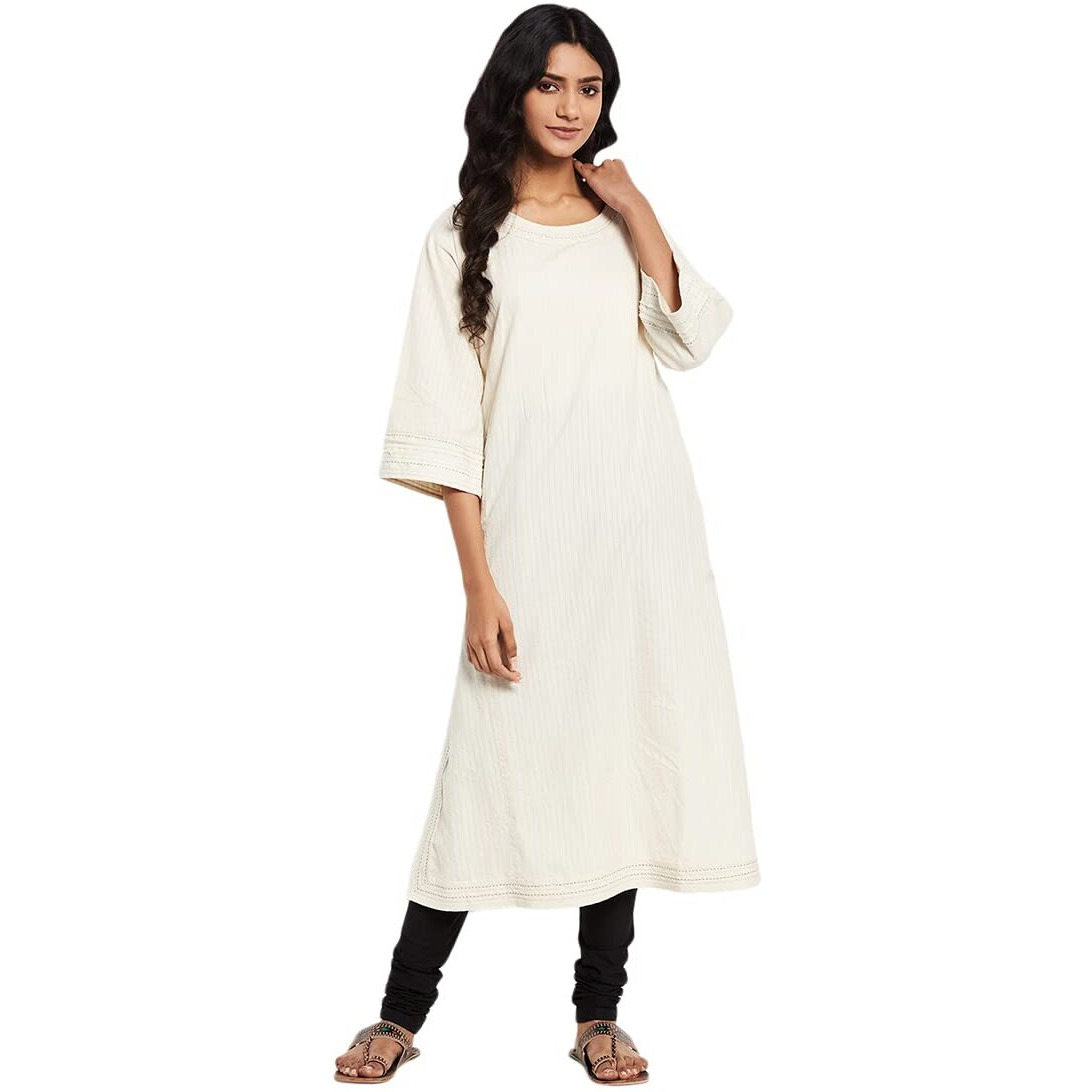 Fabindia Women Woven Slim Fit Long Kurta Cotton_S White