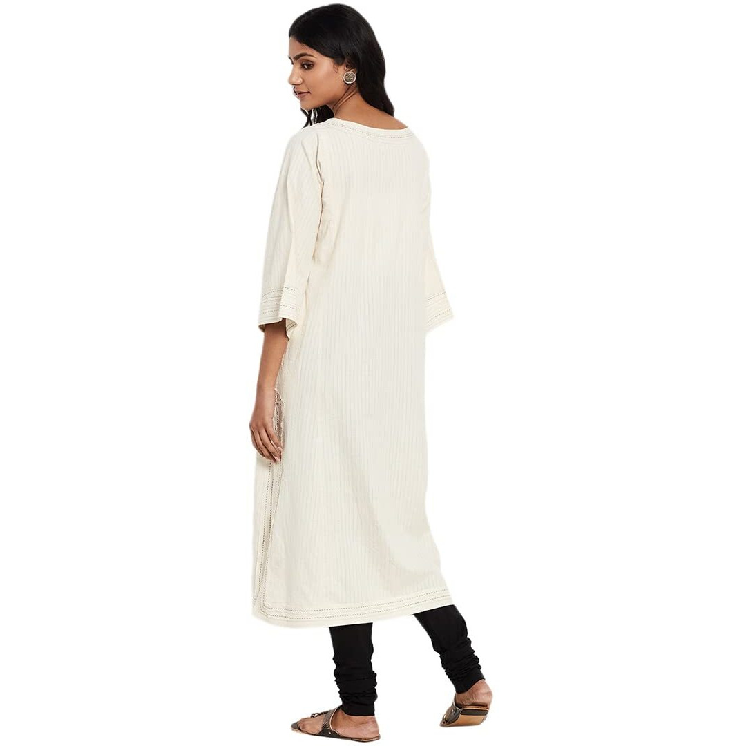 Fabindia Women Woven Slim Fit Long Kurta Cotton_S White